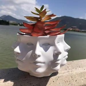 Abstract Human Face Design Flower Pot, Creative Multi-meat Plant Pot, Resin Ornament for Home Garden Decoration, Garden Supplies