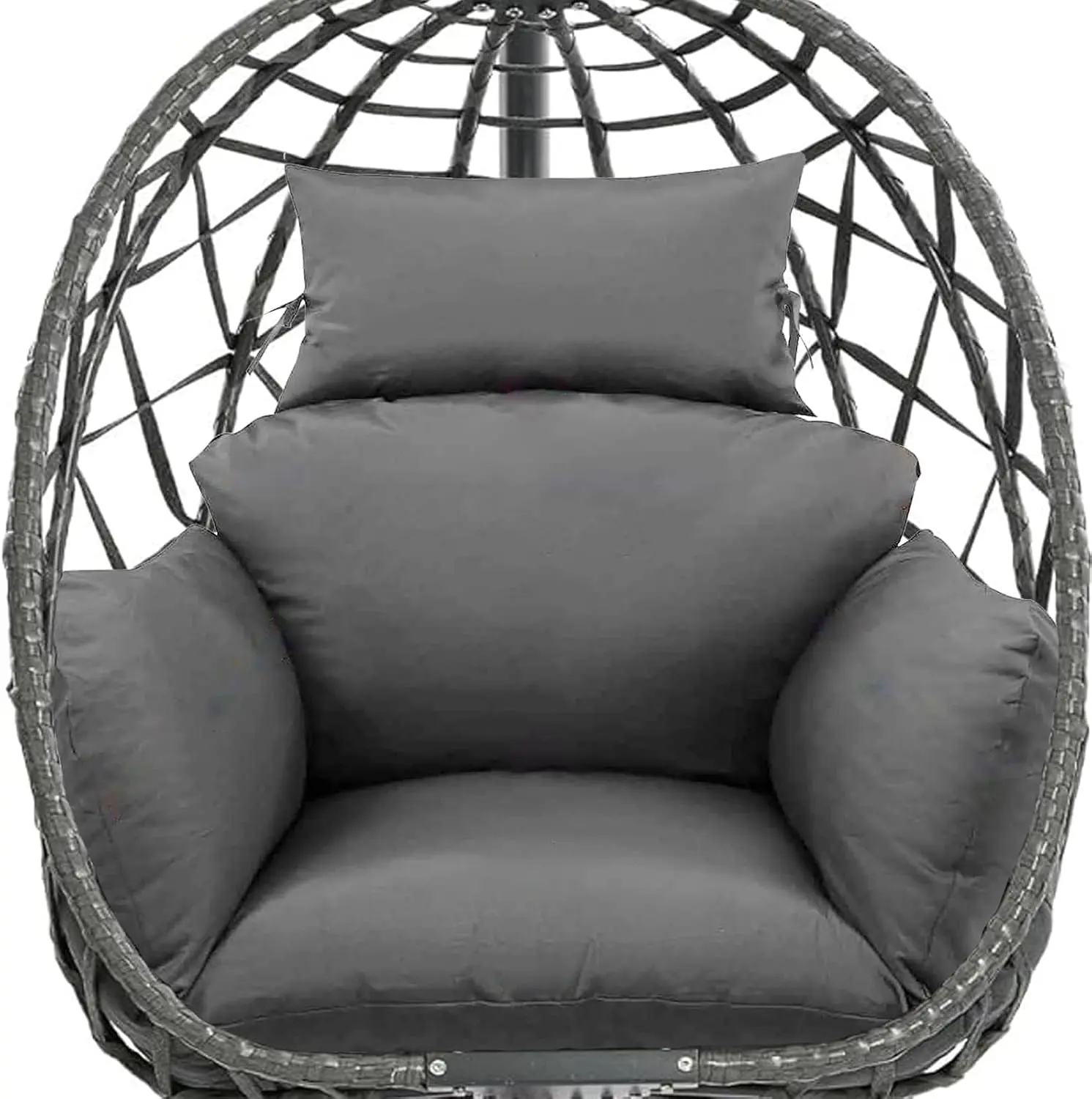 Egg Chair Cushion Replacement, Waterproof Thicken Hanging Egg Swing Chair Cushion for Outdoor Furniture, Wicker Rattan Hammock Basket Cushion with Headrest Pillow 47x31.5x4.7 inch, Grey