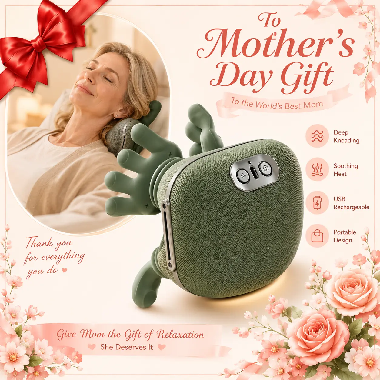 Portable Heated Neck Massager - Battery-Operated Portable Muscle Massagers with Multi-Mode Deep Tissue Relief for Neck, Shoulder, Back Pain - Ideal for Office, Home Use, Green