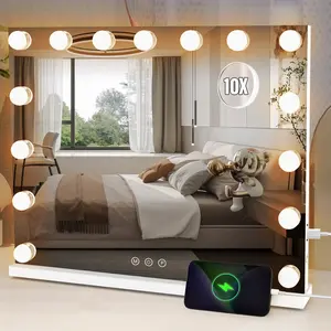 15LED Hollywood Lighted Makeup Mirror with 10x Magnifier, 3 Ambient Lights, Smart Touch Control, Can be mounted on desktop or wall, Suitable for Bedroom, Bathroom, Powder Room, Thanksgiving Day, Valentine's Day Gift, Home Goods