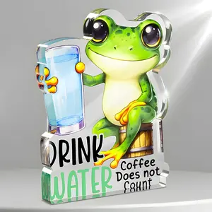 Frog Design Acrylic Desktop Ornament, Creative Coffee Corner Desktop Decoration, Drink Water Doesn't Count, Home Office Decoration
