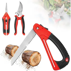3PC Gardening Folding Saw with Pruner and Shears Set, 7 inch Hand Saw, Stainless Steel Garden Scissors 2 Pack, Professional Gardening Tools for Wood Cutting, Landscaping, Trimming, Picking