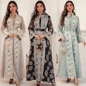 Luxury Embroidered Open Abaya Set – Inner Dress & Belt Included