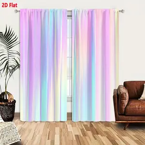 2D Flat 2-Piece Curtain Set, Home Decoration Curtain, Holographic Pastel Striped Blackout Window Curtains with Blurred Gradient Effect (Pink/Blue), Light Filtering & Privacy Protection for Bedroom Living Room, Smooth Transition Design