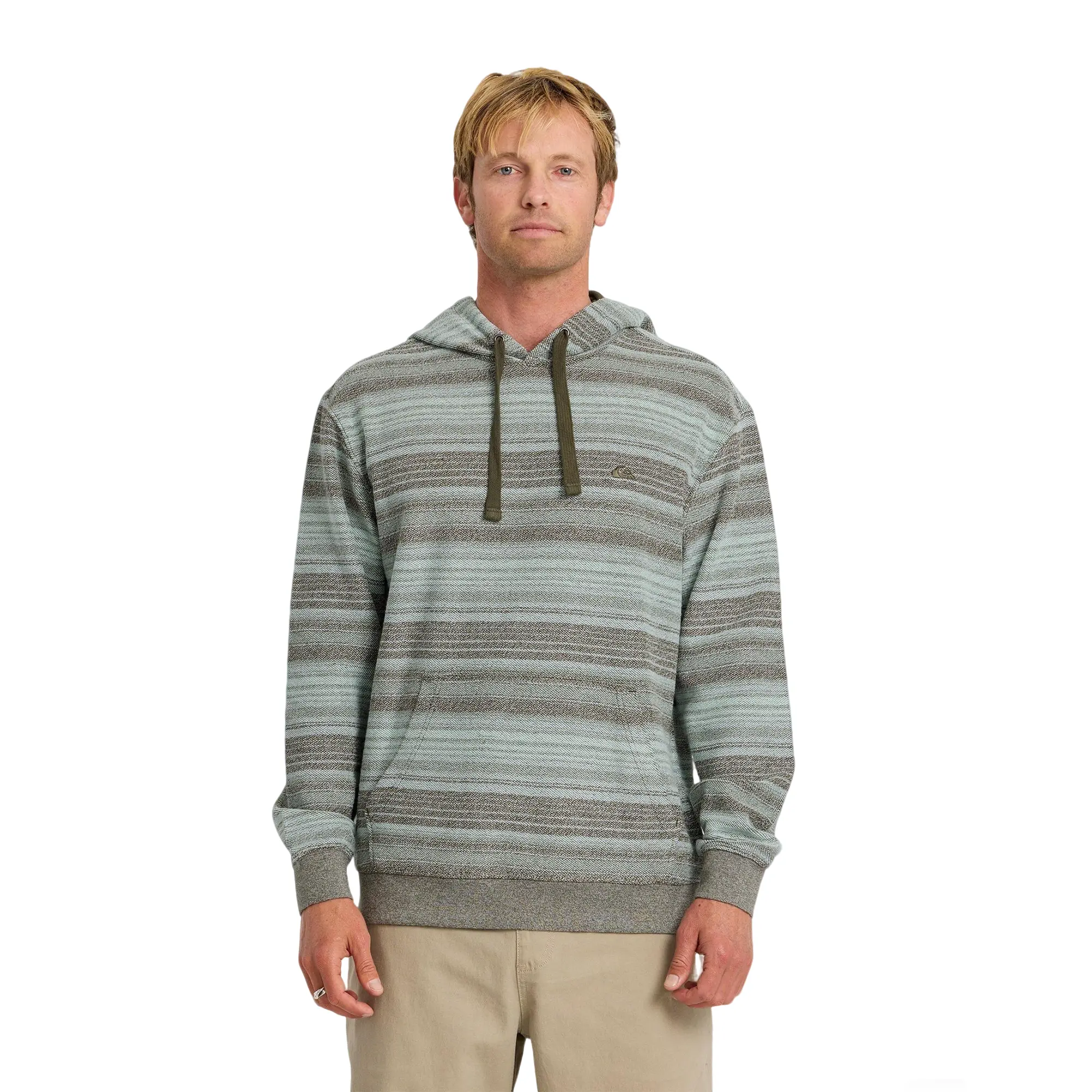 Quiksilver | Great Otway Yarn-Dyed Stripe Pullover Hoodie | Men's Embroidered Logo Regular Fit | Camping