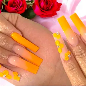 Orange 3D Flowers Press-On Nails - 24 Vibrant Floral Designs for Bold Fashionable Look - Easy Application & Secure Fit - Perfect for Any Occasion