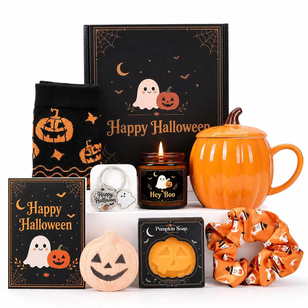 Halloween Fall Gift Boo Basket Gift Set for Women & Teen Girls, 8-Piece Cute Halloween Gift Basket, Spooky Gift Box for Her, Sister, Wife, Friends