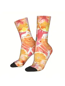 BIIHUDU Men's Citrus Lemon Limoncello Limoncello Spritz Socks - Full-Body Lemon & Grapefruit Print Wine-Themed Novelty Socks