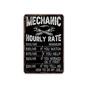 Mechanic Hourly Rate Metal Sign Vintage Retro Rustic Patio Home Décor Gift Print Present