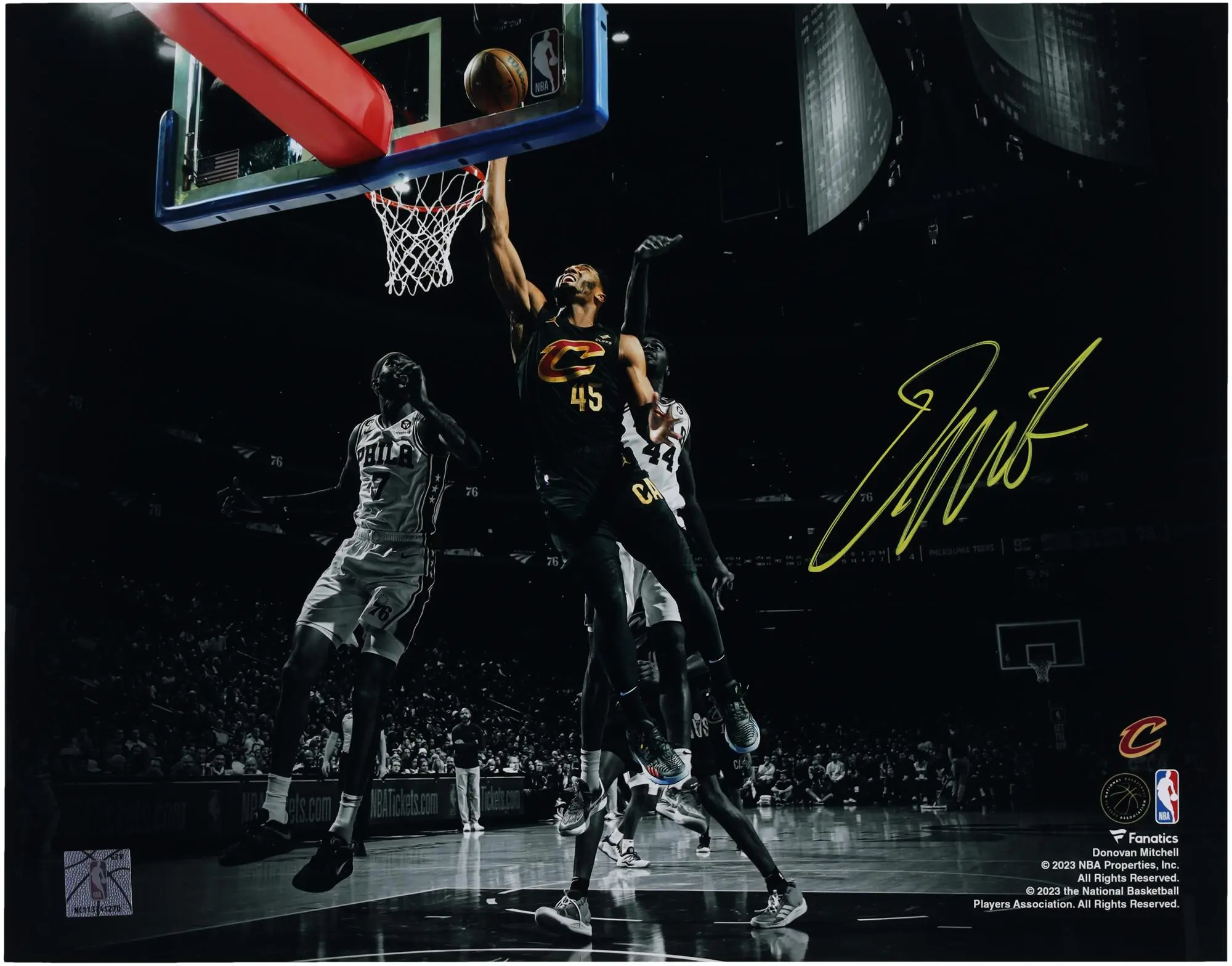 Donovan Mitchell Cleveland Cavaliers Autographed 11" x 14" Spotlight Layup Versus Philadelphia 76ers Photograph - Fanatics Authentic Certified