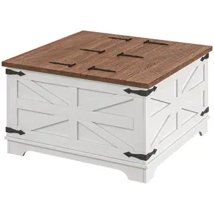 HOMCOM Farmhouse Coffee Table with Storage, Center Table with Hinged Lift Top and Hidden Space, Square Coffee Table for Living Room, Distressed Black