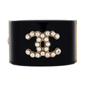 Pre-owned Chanel CC Cuff Bracelet Resin with Metal and Faux Pearls by Rebag