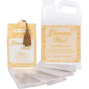 Tyler Candle HIGH MAINTENANCE - Glam Wash - 32 Ounce Liquid Laundry Detergent and Scented Sachet Bundle