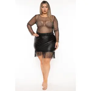 Plus Size Isabella Fringe Skirt -Black