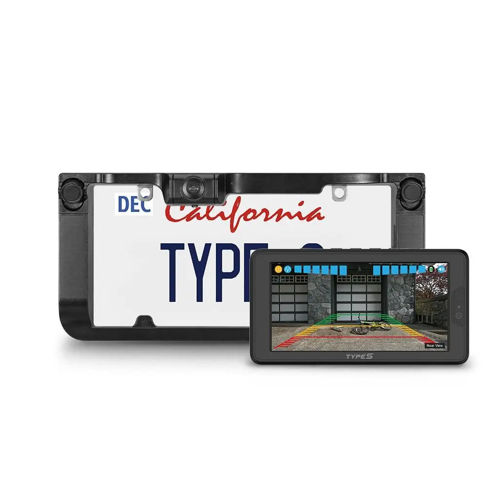 TYPE S T400 Solar-Powered Wireless Backup Camera with 720P HD Resolution, Ultrasonic Sensors, Adjustable License Plate Frame, 6-Inch LCD Compatibility, Enhanced Night Vision, Micro SDHC Support, Easy Installation, Manufacturer Warranty, Safety Enhancement