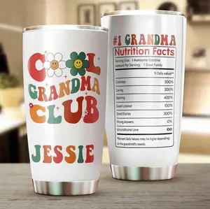 Cool Grandma Club 20oz Tumbler Cup, Personalized Grandma Gift Stainless Steel Insulated Travel Mug, Birthday & Mothers Day Gift