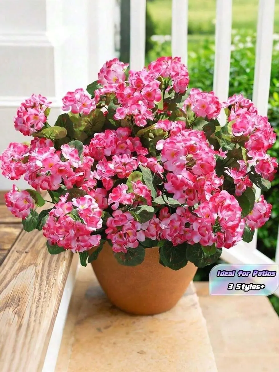 4 Bunches Artificial Geranium Flowers | UV Resistant Faux Silk Blooms Realistic Front Door Garden Balcony Terrace Decor Indoor Home Flowers