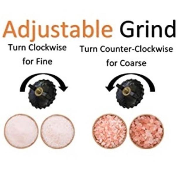 Salt and Pepper Grinder Set with Wooden Standing Tray, Refillable Pepper Mill Set - Brushed Stainless Steel - Short Glass Shakers with Adjustable Coarseness for Peppercorn, Salt or Spice Mills