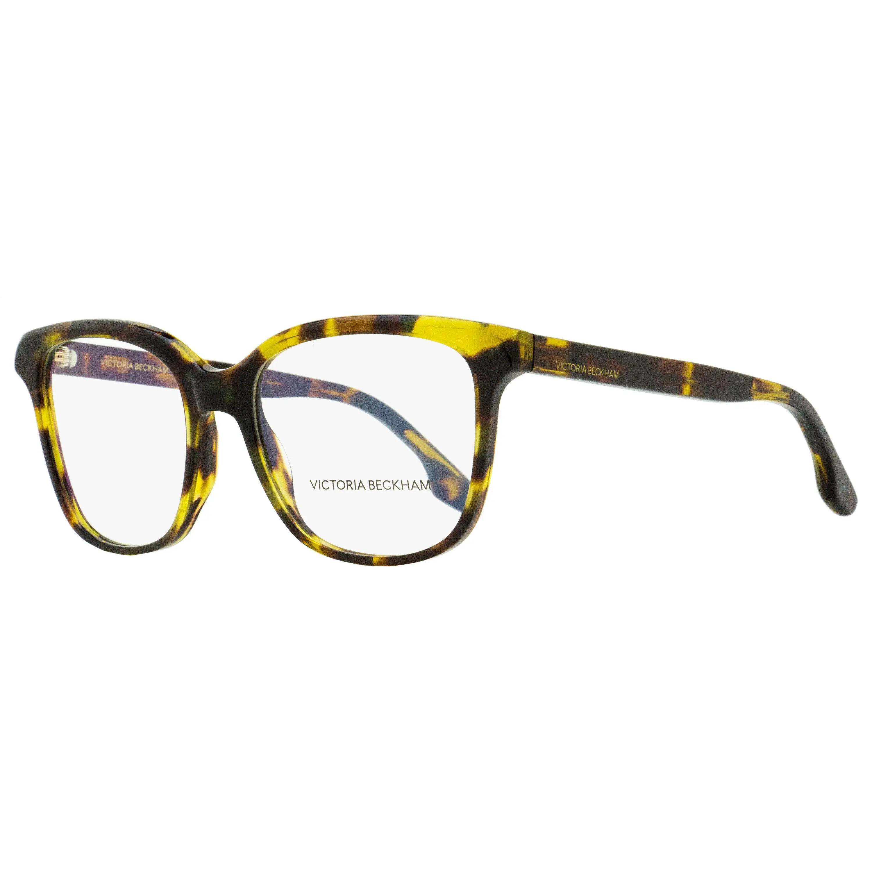 Victoria Beckham Women's Fashion Square Optical Frame Glasses, VB2608-341 Modern Statement Frame with Chamfered Corners, Green Tortoise, 54mm, Statement Frame Glasses