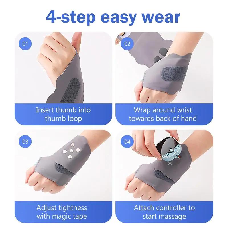 Heated Hand & Wrist Massager, Wireless Electric Massage Strap, Adjustable Strap, Pain Relief & Stress Relief, Soothing Wrist Therapy, 3–5 Modes, 3 Heat Levels, 9 Strength Settings, Portable Hand Care Gift for Men & Women