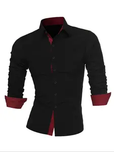 Men's Slim Patchwork Print Button Front Shirt, Casual Long Sleeve Collared Top for Spring & Fall, Casual Shirts, Men's Clothes, Men Tops, Button Up Shirt