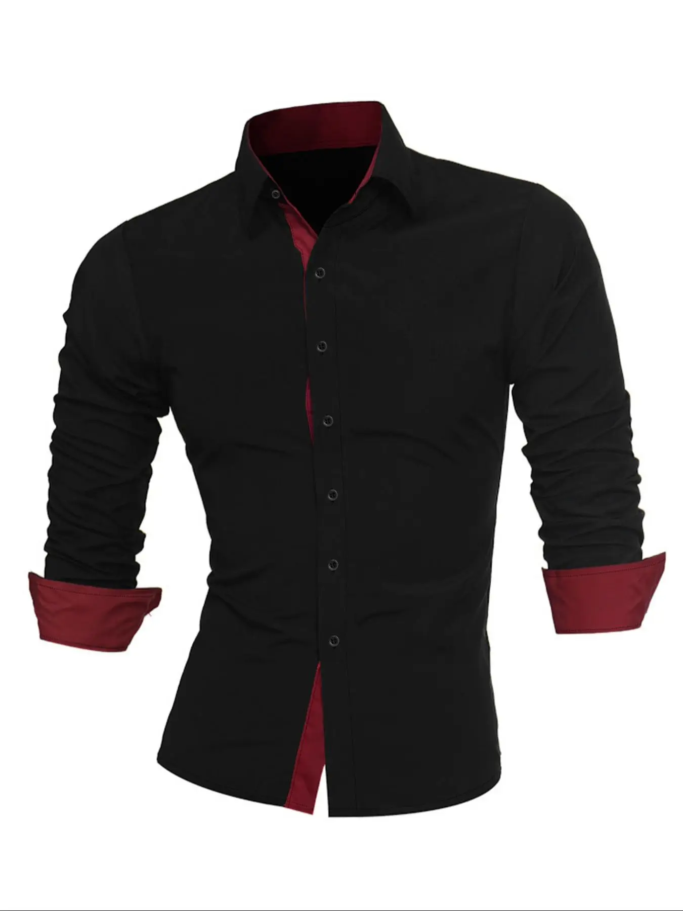 Men's Slim Patchwork Print Button Front Shirt, Casual Long Sleeve Collared Top for Spring & Fall, Men's Clothes, Men Tops