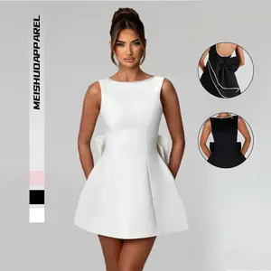 Summer Women's Pearl Bow Fashion Slim Short Skirt Back Spice Girl A-Word Dress