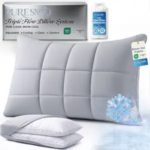 PureSnoo Cooling Pillow for Side Sleepers, Adjustable Loft Bed Pillow for Hot Sleepers, Back & Stomach Sleepers, Silver-Infused Cool Soft Firm Pillows, Ideal Mother's Father's Day Gift, Gray