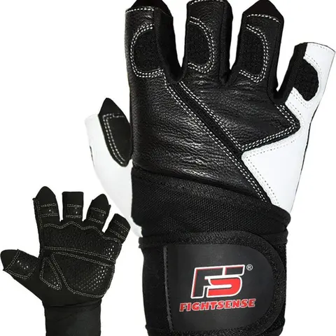 FIGHTSENSE Weight Lifting Gloves with 18" Leather Wrist Wraps Support, Best Work