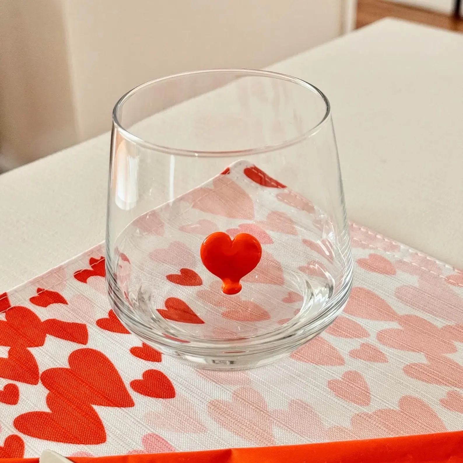 Red Heart Murano Glass Cup: Stemless Wine Glass, Gift  Drinkware, Aesthetic, Coffee, Handmade, Romantic,Tumblers