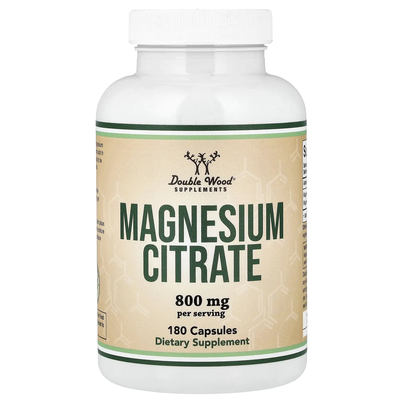 Double Wood Supplements Magnesium Citrate, 180 Capsules (400 mg per Capsule)
