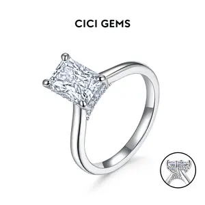 CICI GEMS 2CT Radiant Cut Moissanite Hidden Halo Ring for Women D VVS1 Stackable 18K Gold Plated Lab-Created Hypoallergenic Wedding Engagement Anniversary Gift Fine Jewelry