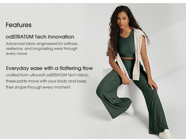 ODODOS Women's Extra Wide Leg Pants - Ultra Soft odSTRATUM Tech Casual Relaxed Lounge Pants with Pockets - 29" Inseam