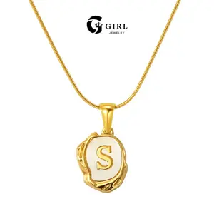 GGIRL Fashion 18k Gold Plated Personalized Geometry Initials Pattern Pendant Necklace for Women and Men,Trendy Charm Letter Necklace Stainless Steel Jewelry for Daily Clothing Decor,Party,Minimalist Aesthetic Jewelry Gift Dainty Durable Jewelry