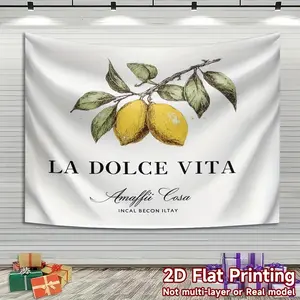 1pc Italian Garden Party Banner - La Dolce Vita Backdrop with Lemon Branches, No Power Needed, Easy Hang Adhesive Strips - Lightweight Polyester Decor for Weddings, Birthdays, Patio, Living Room