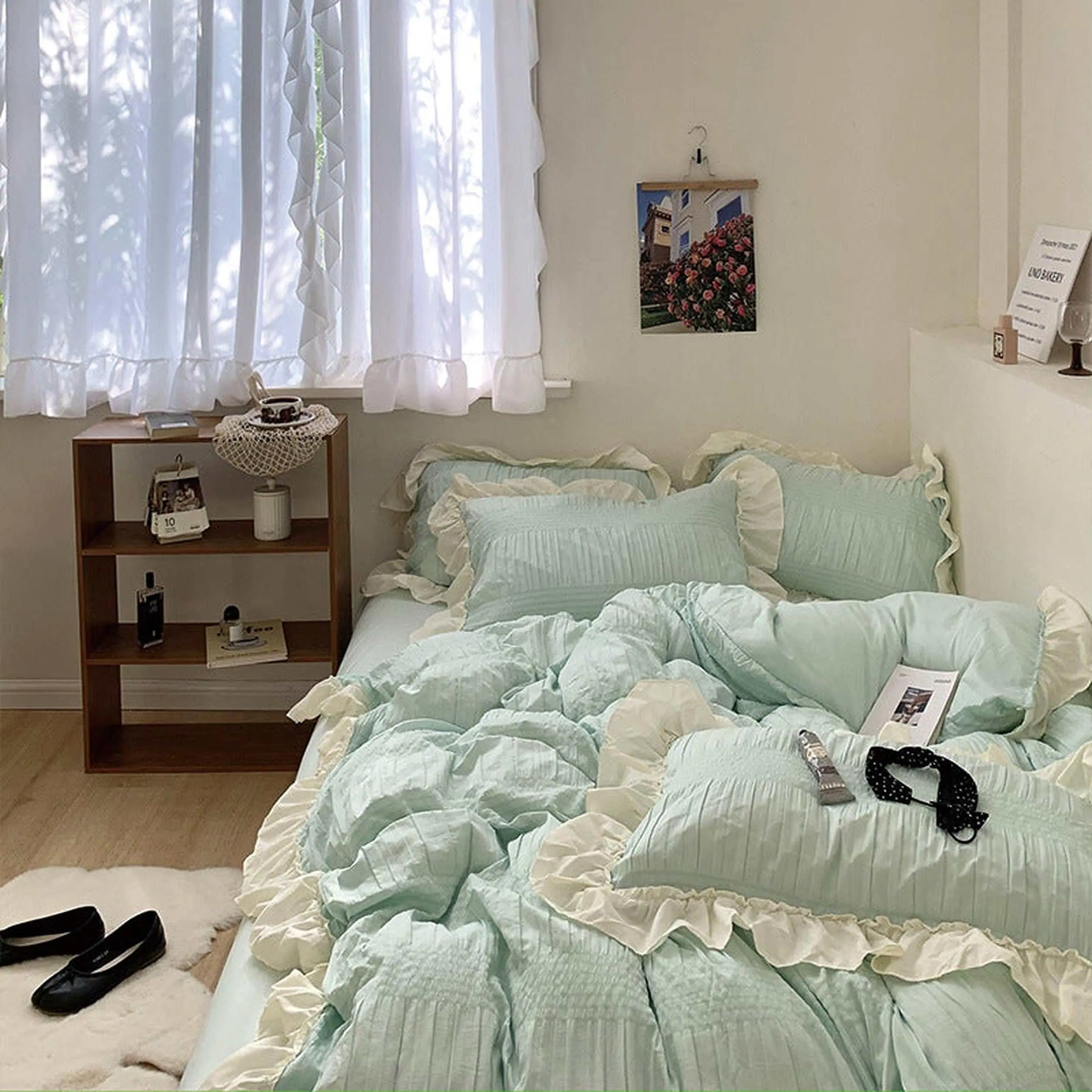 Coquette Crinkle Ruffled Duvet Set - Whimsical Aesthetic Bedding