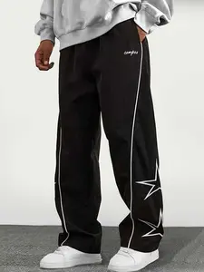 Men's Loose Fit Striped Patchwork Casual Pants, Casual Fashionable Pocket, Comfortable Western Style for Outdoor Activities, Trendy Fashionable Trousers