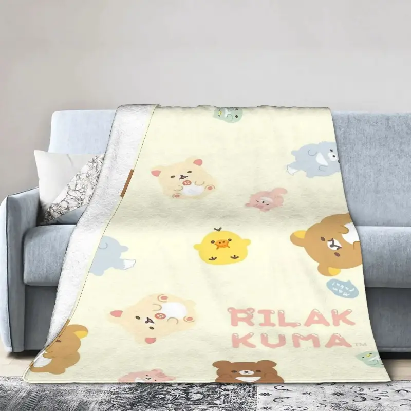Rilakkuma Lightweight Flannel Throw Blanket - Soft, Breathable Cartoon Decor Blanket for Home, Outdoor Use