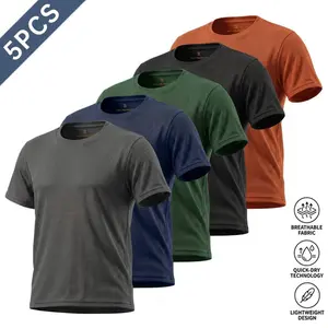 Men’s 5-Pack Summer Ice Silk Short-Sleeve T-Shirts — Loose Fit for Running & Fitness, Plus Size, Quick-Dry, Breathable, Sweat-Wicking Sports Tops
