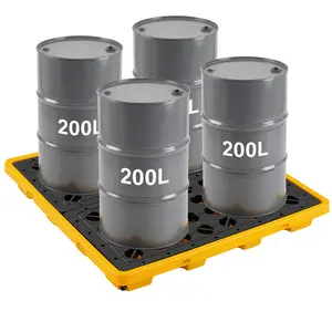 VEVOR Spill Containment Pallet, 4 Drum Low Profile Spill Containment Modular Platform, 31 Gallon Sump, 8818 lbs Load Capacity, Heavy-Duty Polyethylene Tray with Drain, 51.4" x 50.4" x 5.9", Yellow