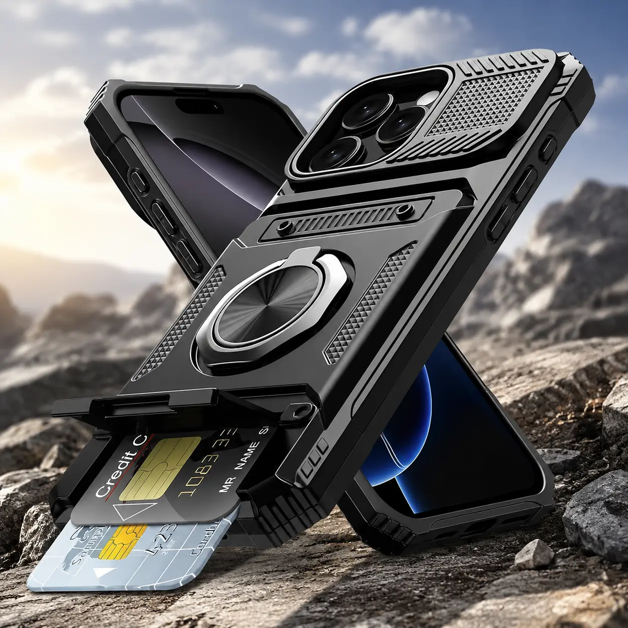 Phone Case: Shockproof with Card Slot, Phone Case & Protective Cover Compatible for IPhone17, 17Air, 17 Pro And 17 Pro Max, for iPhone 16 Pro Max 15 Pro 14 Plus 13 PM 12 11 Mini. Also Fits iPhone 17 Series Models with Card Storage Function.Ring summervibe