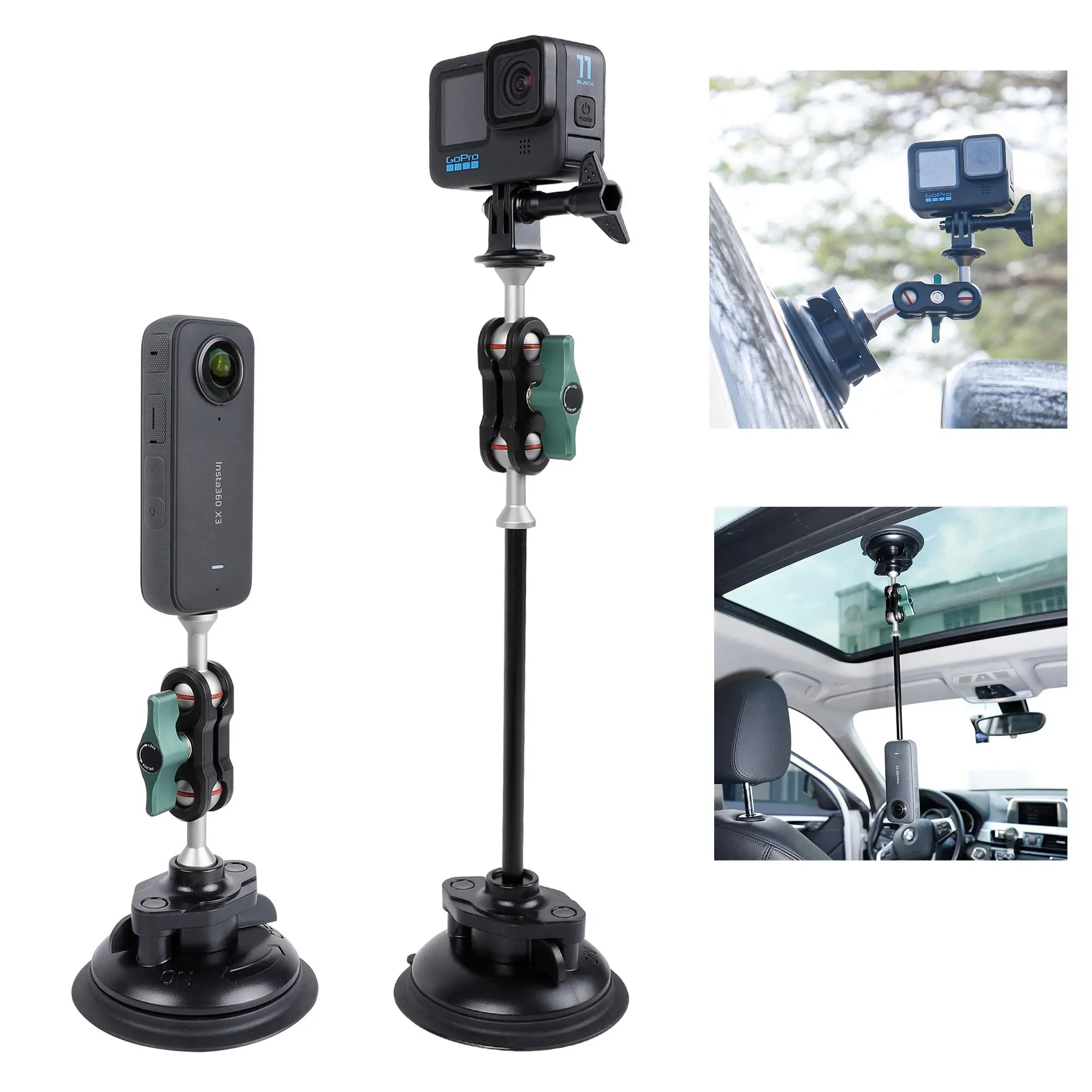 PellKing Adjustable Angle Metal Suction Cup Mount Complete Kit with Clip, Driving Holder, Sports Camera Adapter, Ball Head Clamp for X Series Fit (Insta360 X5,X4,X3,1 X2,1 RS), GoPro Hero 13-7,Max,DJI Action 5-2