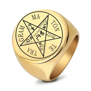 Pentacle Signet Ring for Women & Men, Gold Occult Ring, Vintage Gothic Jewelry