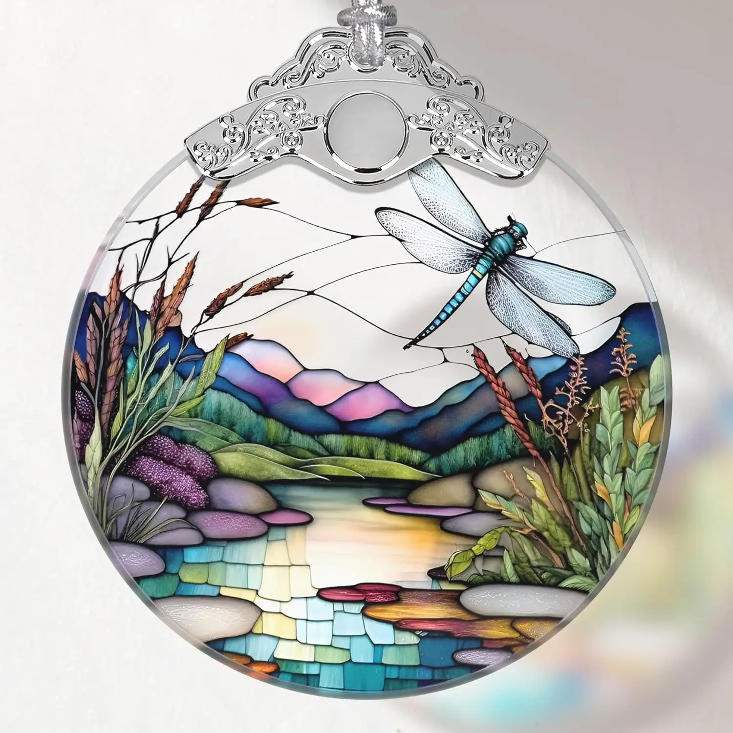 Dragonfly Stained Glass Ornament - Christmas Tree Decor, Gift Exchange Idea