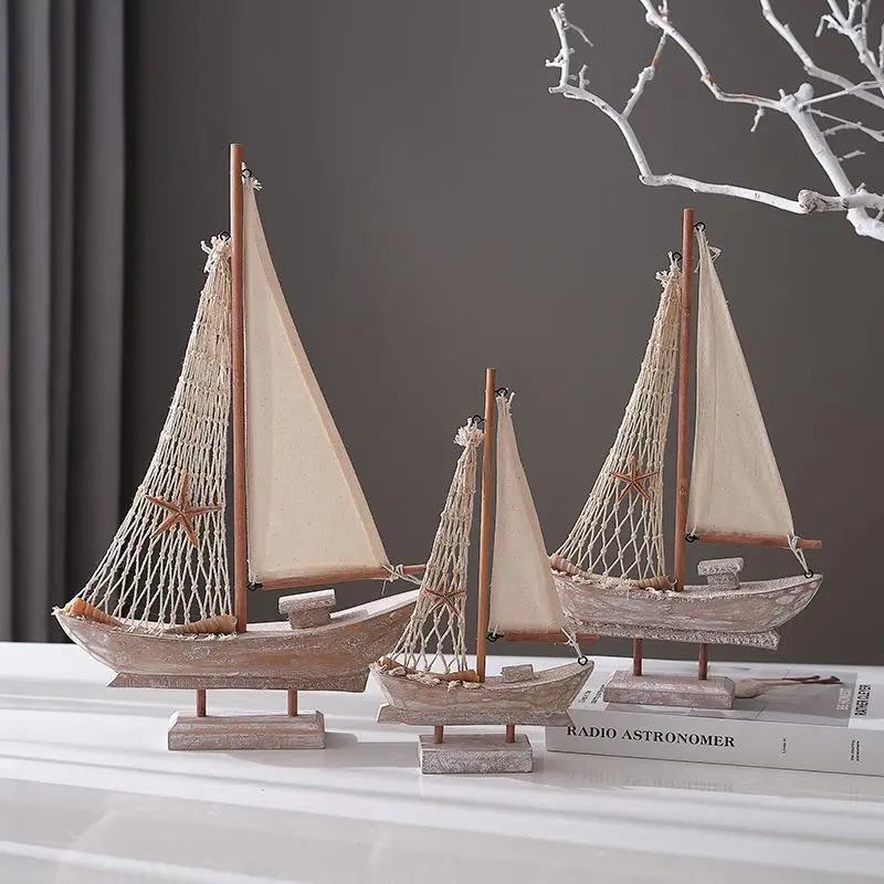 Vintage Wooden Sailboat Design Ornament, 1 Count Mini Sailboat Statue, Home Decor for Living Room Bedroom Office, Room Decor, Home Decor