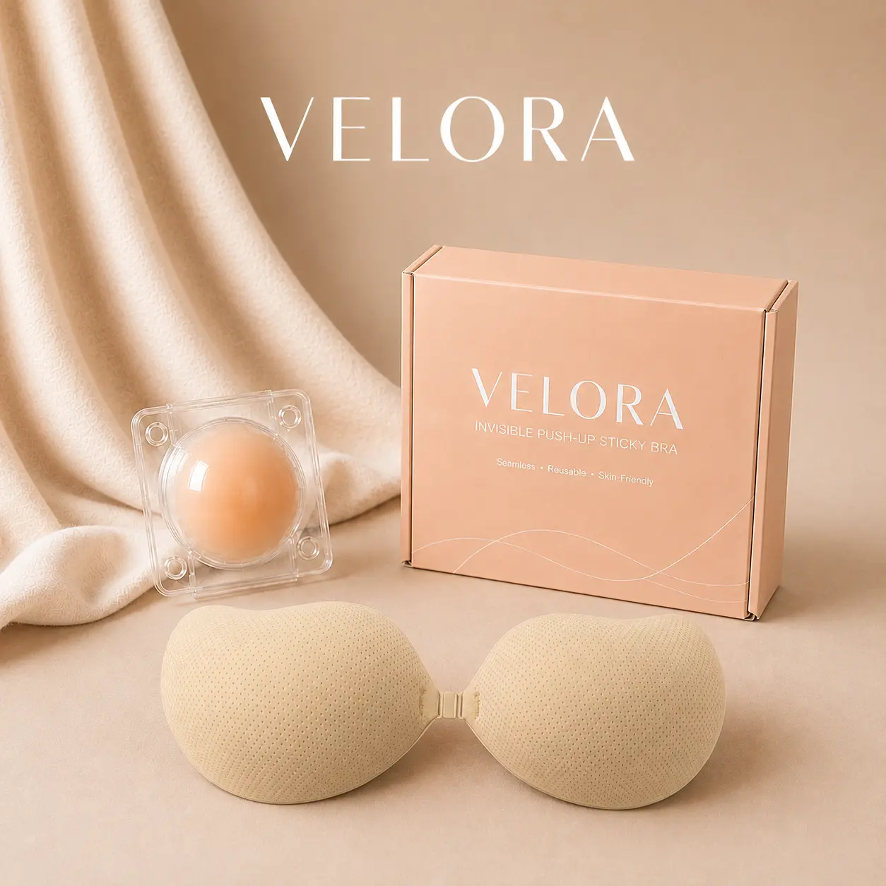 Velora Women's Seamless Adhesive Push-Up Bra - Invisible Mesh Design, Magnetic Closure, Reusable, Bonus Nipple Covers, Lightweight, Waterproof, Wire-Free, All-Season Everyday Wear