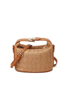 New trendy straw weaving process environmentally friendly, portable and crossbody personalized bucket bag suitable for daily commuting and friend gatherings Crossbody Shoulder Bag