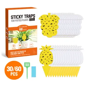 30/60 Pcs Pineapple & Grape Sticky Fly Traps - Cute Yellow Shapes, Safe for Kids & Pets, Non-Toxic Glue, for Indoor/Outdoor Plants (Fungus Gnats, Fruit Flies, Mosquitoes)​