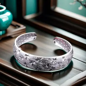 Full Silver s999 bracelet Sterling Silver bracelet Ladies Open bracelet Mother style Adjustable size for mother's birthday gift Silver weight 32g / 1.12oz