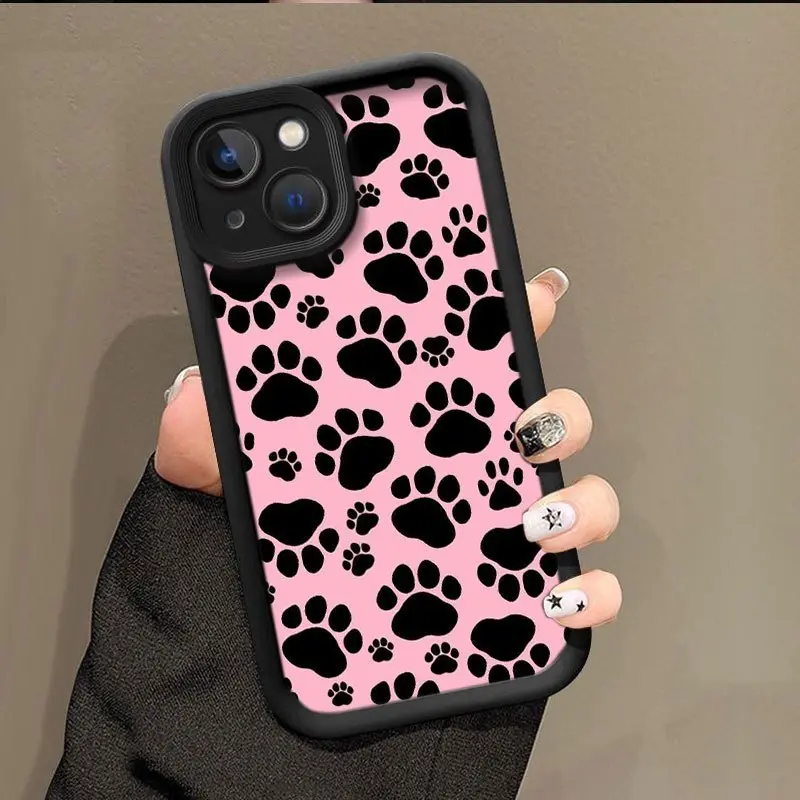 Pink Puppy Paw Print TPU Silicone Smartphone Case - Soft, Non-Slip, Waterproof, Drop Protection Accessory with 2D Printing, Lens Protector, Compatible with iPhone 17 Pro Max,16,16e,15,14 Plus,13,12 Mini,11,Air,X,XS